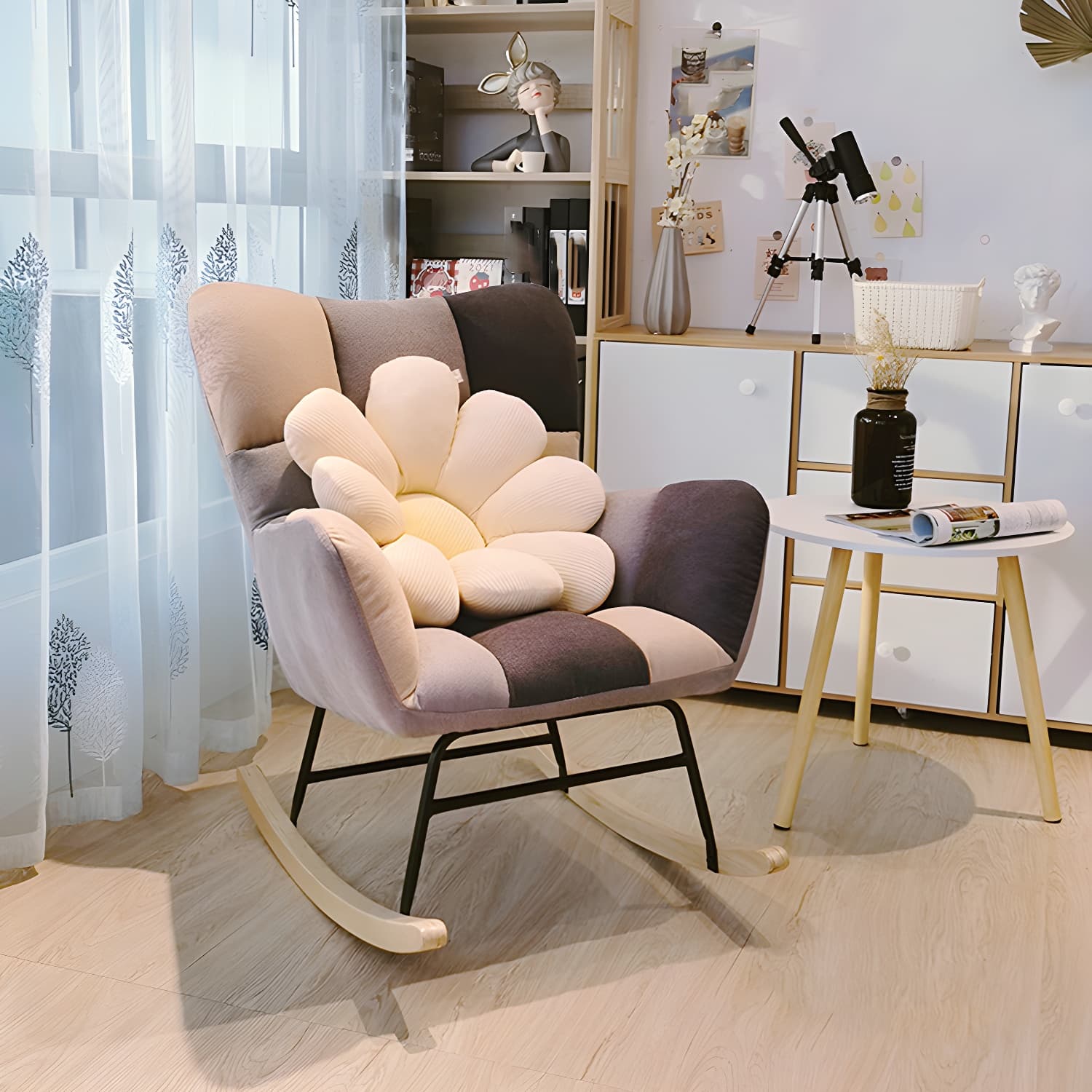 Fabric Rocking Chair Color Panel Contemporary Tufted Cushions Rocker Chair with Ottoman - image 12