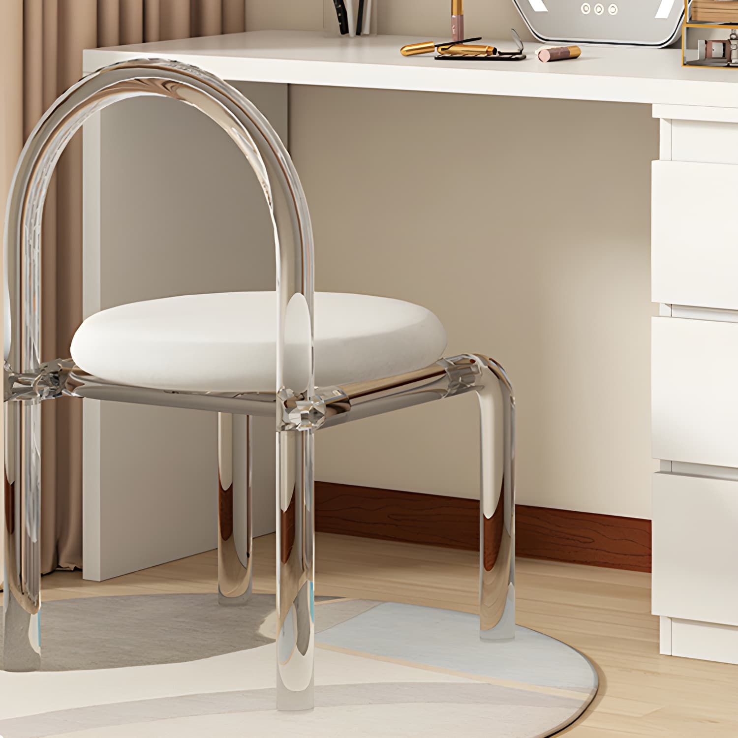 Modern White Wood Makeup Vanity with Soft Close Drawers and Acrylic Chair Include/Not Include - image 7