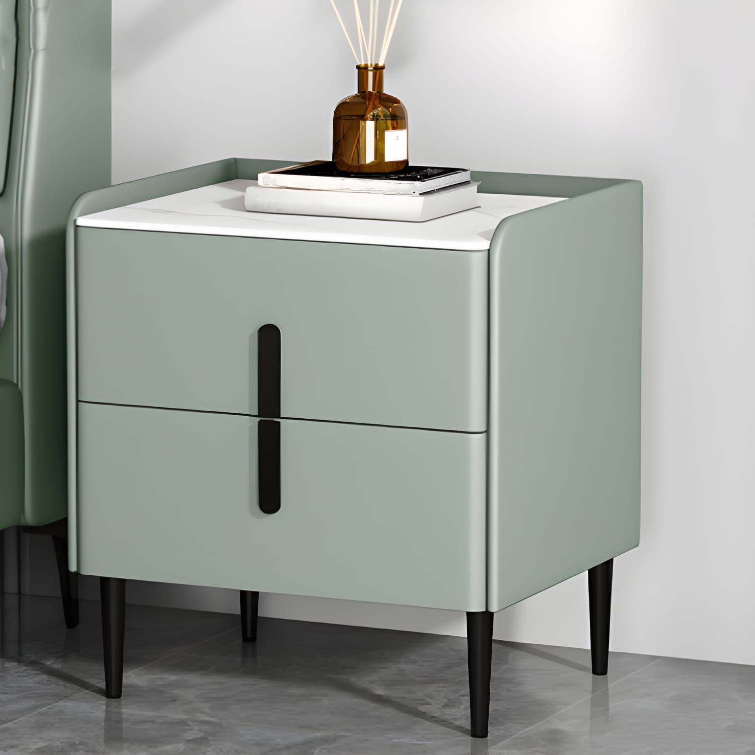 Stone Accent Table Nightstand Modern Bedside Cabinet for Bedroom - image 24