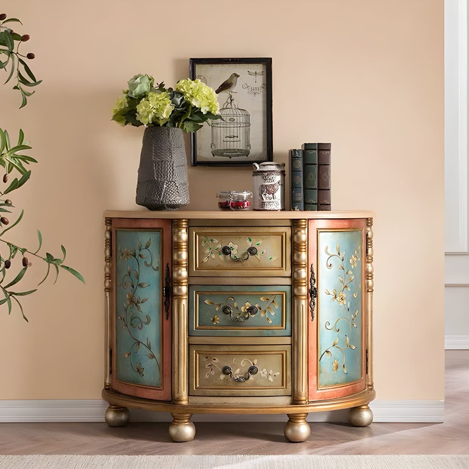 Industrial Distressed Wood Storage Cabinet 2 Doors Rectangle Accent Cabinet - image 5