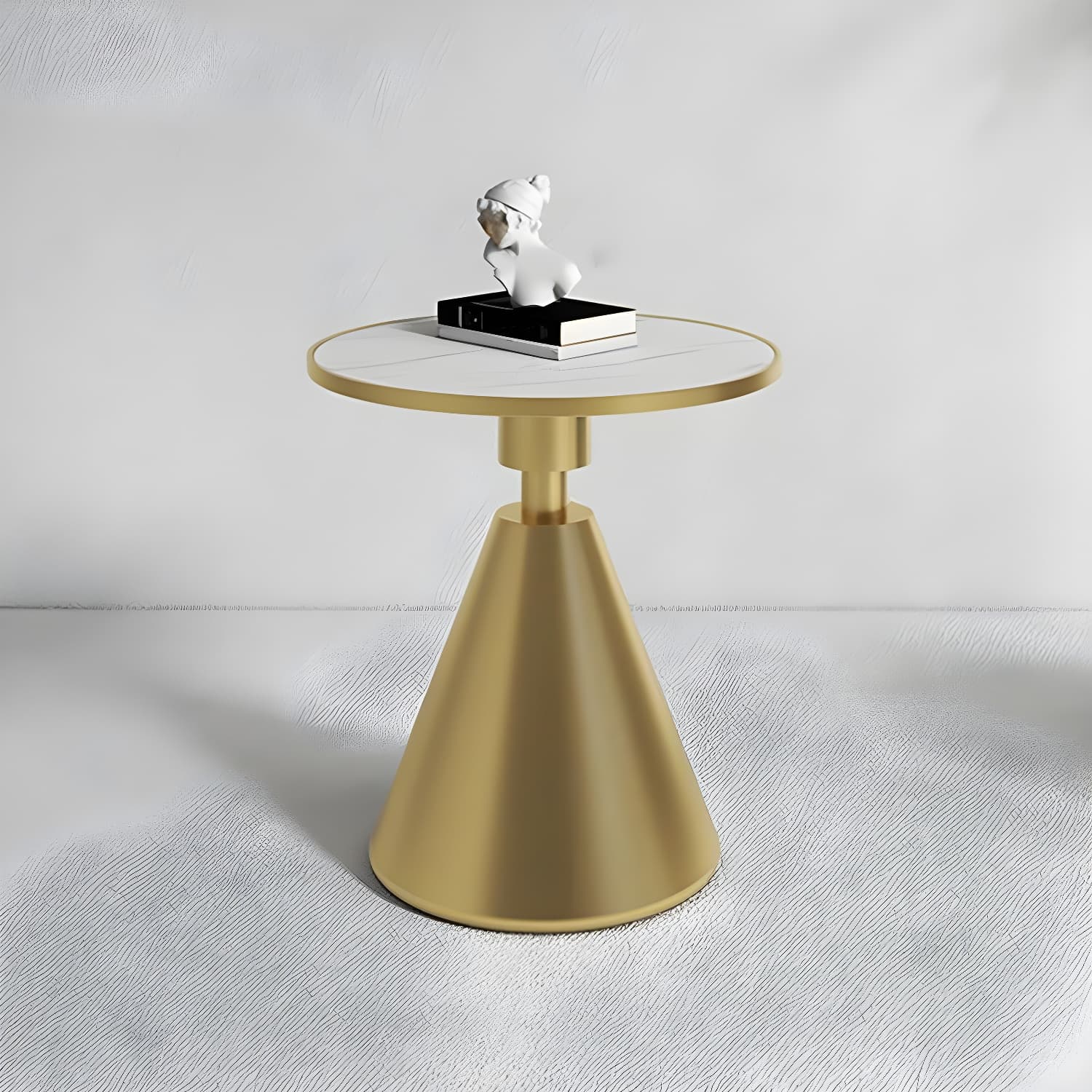 Round Stone Glam Coffee Table with Pedestal Iron Base and Built-in Storage