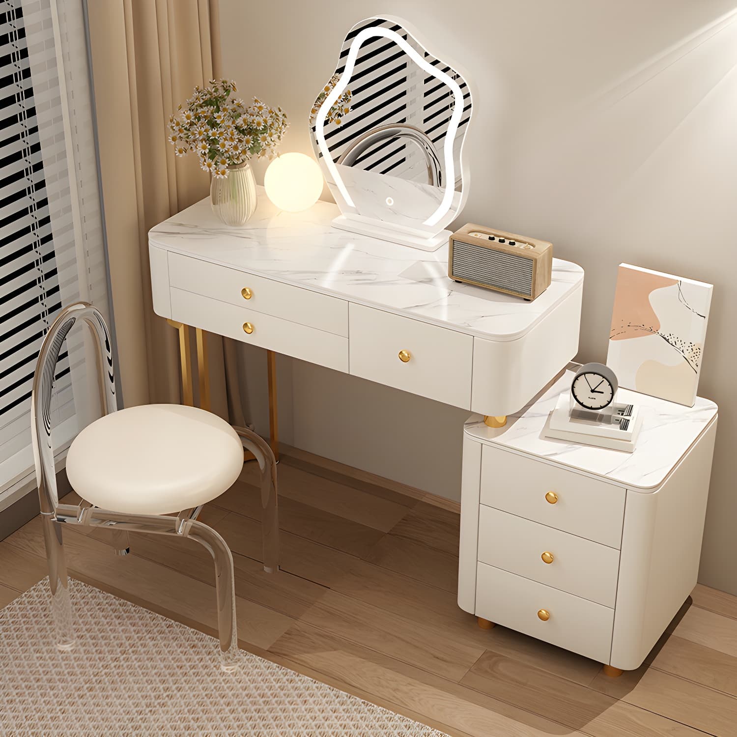 Modern Stone Top Vanity Dressing Table with 6 Drawers for Bedroom - image 8