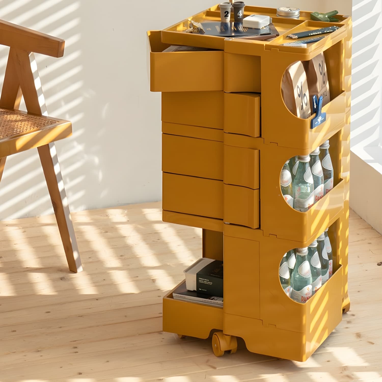 Modern Plastic Night Table Open Storage Night Stand with Wheels - image 18