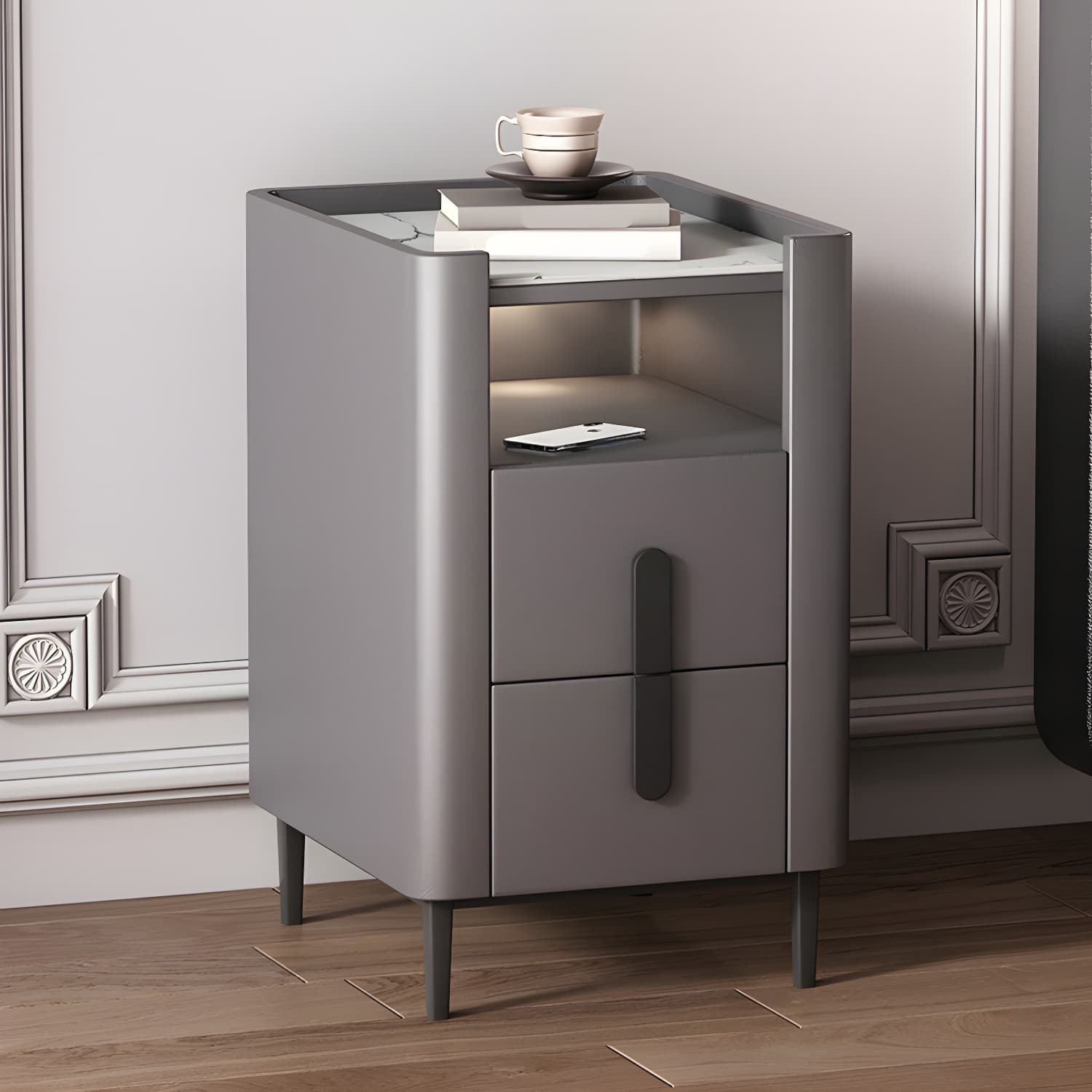 2-drawer Nightstand 21.65" Tall Lighting Station Bedside Cabinet