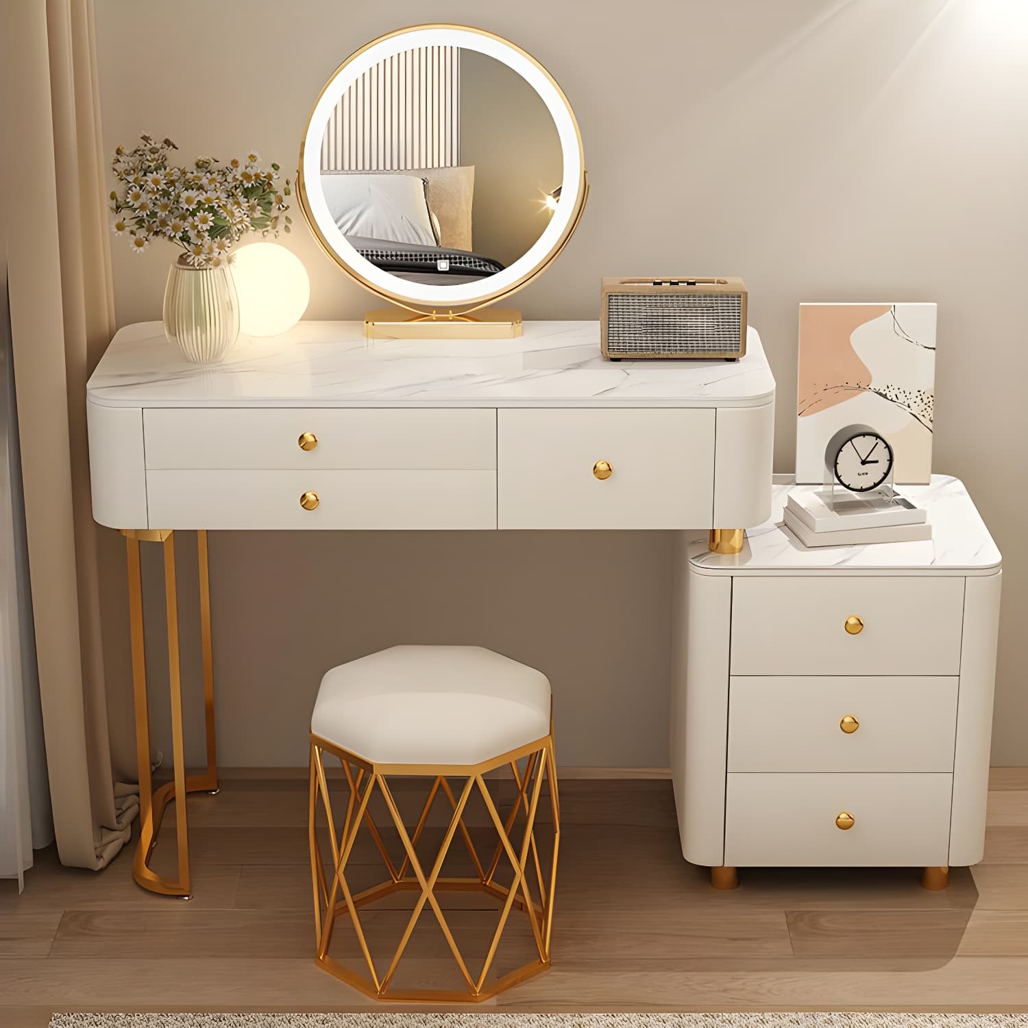 Modern Stone Top Vanity Dressing Table with 6 Drawers for Bedroom - image 6