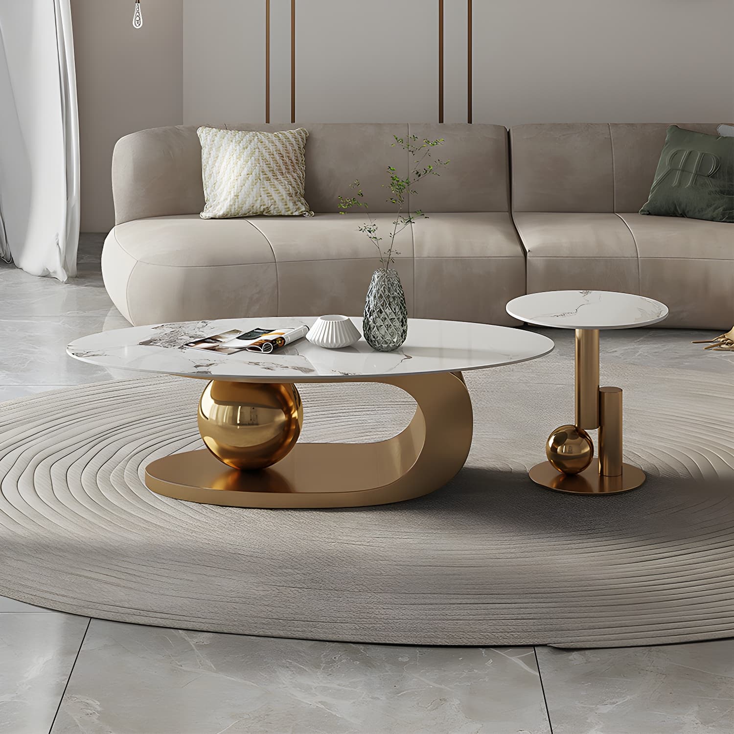No Distressing Slate Coffee Table Pedestal Oval Single Coffee Table - image 6