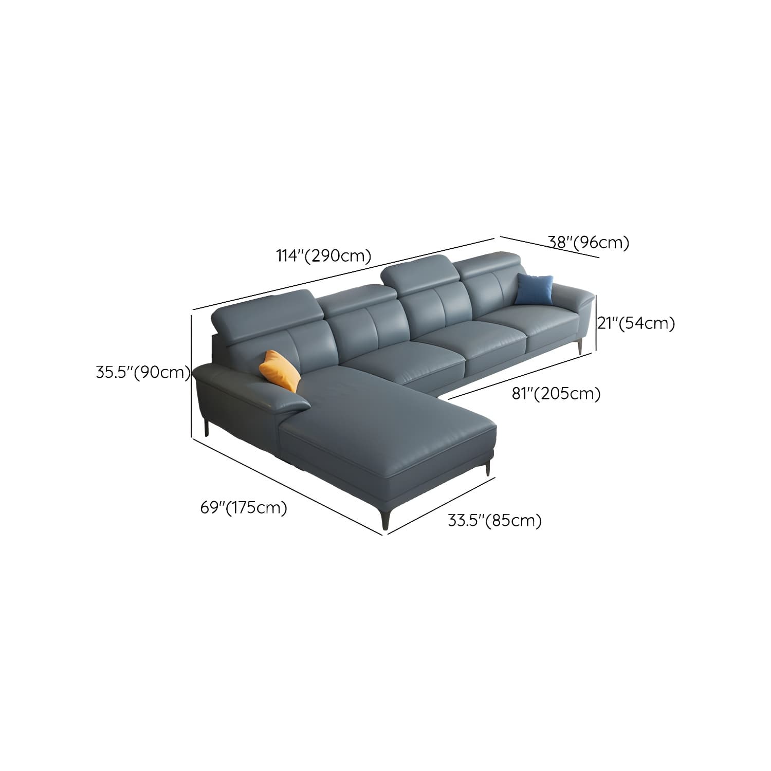Modern Genuine Leather Sectional Sofa with Pillow Top Arms and Black Legs - image 11