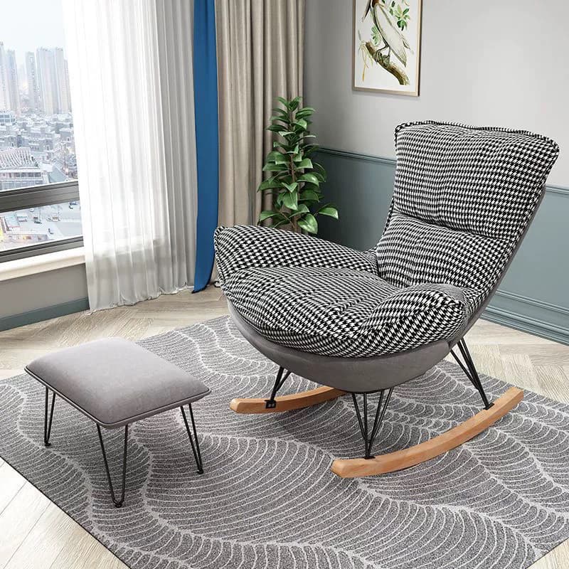 Indulgent Modern Upholstered Rocking Chair with Ottoman Perfect for Relaxation in Natural Wood Tone