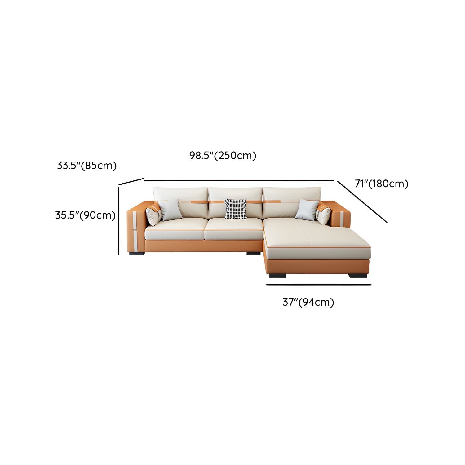 Scandinavian Wood Frame Beige Faux Leather Stationary Sectional Sofa with Cushion Back - image 19