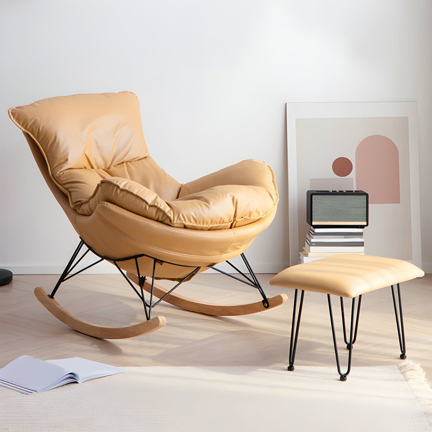 Modern Cushions Rocker Chair Metal Frame Spindle Rocker Chair with Ottoman - image 6