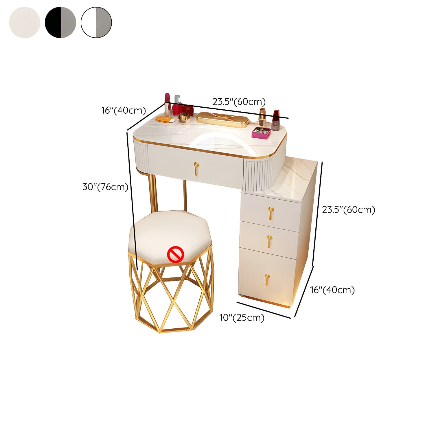 Removable Makeup Counter Bedroom Vanity Dressing Table with Lighted Mirror - image 17