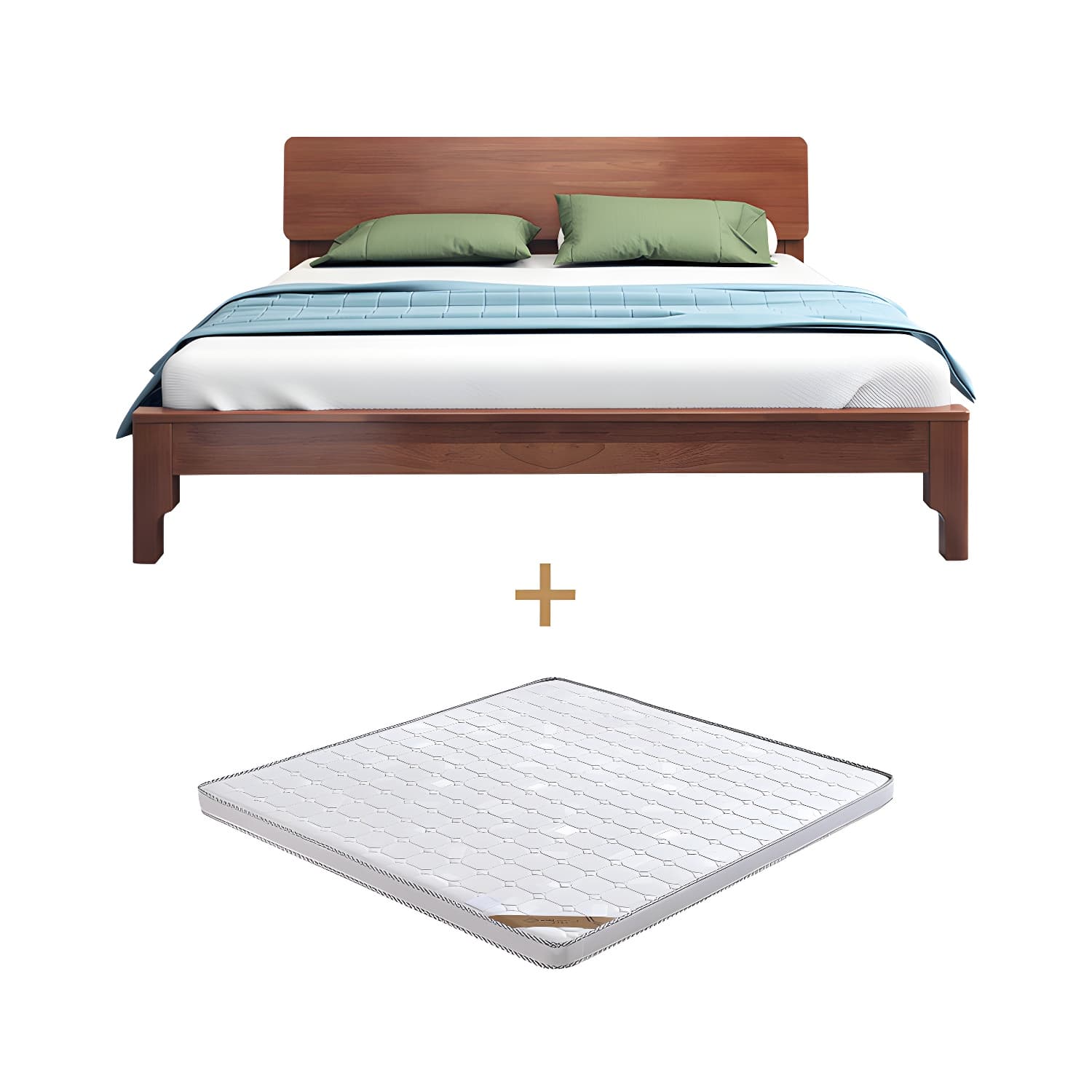 Scandinavian Solid Wood Bed with Rectangle Headboard and 4 Legs - image 12