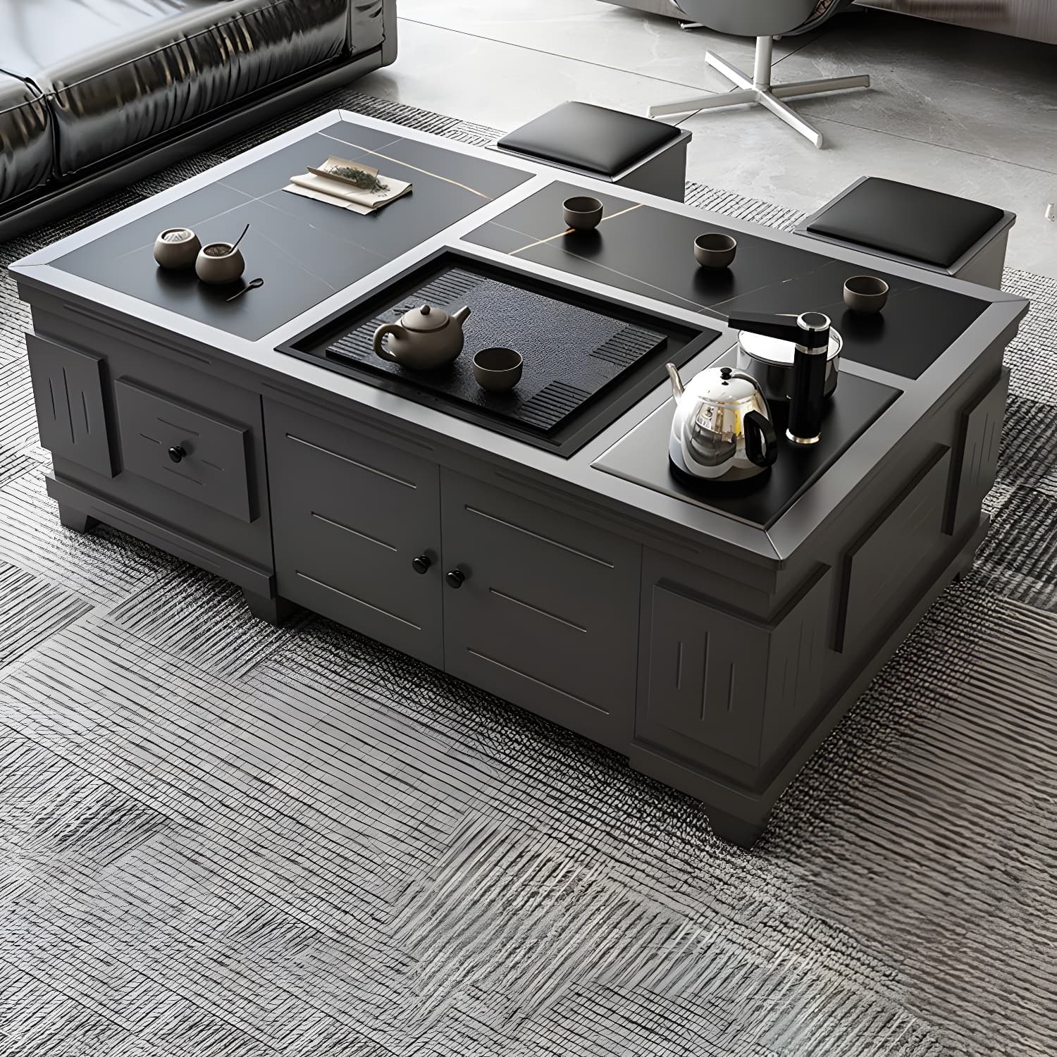 Abstract Slate Coffee Cocktail Table with Storage Drawers Rectangle - image 7