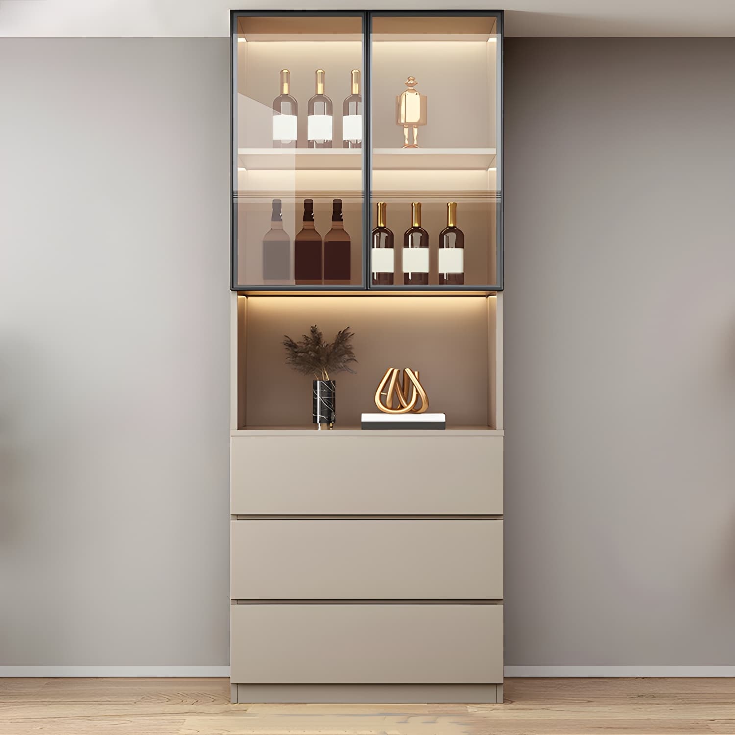 Modern Wood Cabinet with Glass Doors and Non-adjustable Shelves - image 3