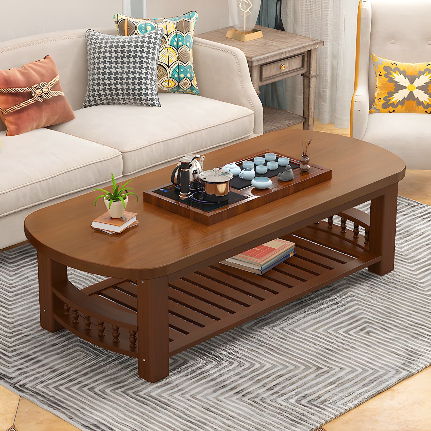 20"H Contemporary Coffee Table Solid Wood Storage Cocktail Table - image 7