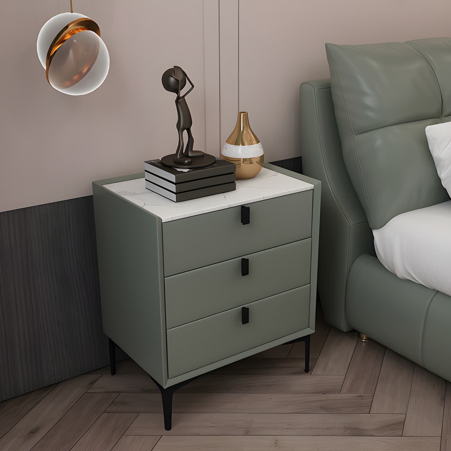 3 Drawers Solid Wood Nightstand Contemporary Night Table ,24" Tall - image 5