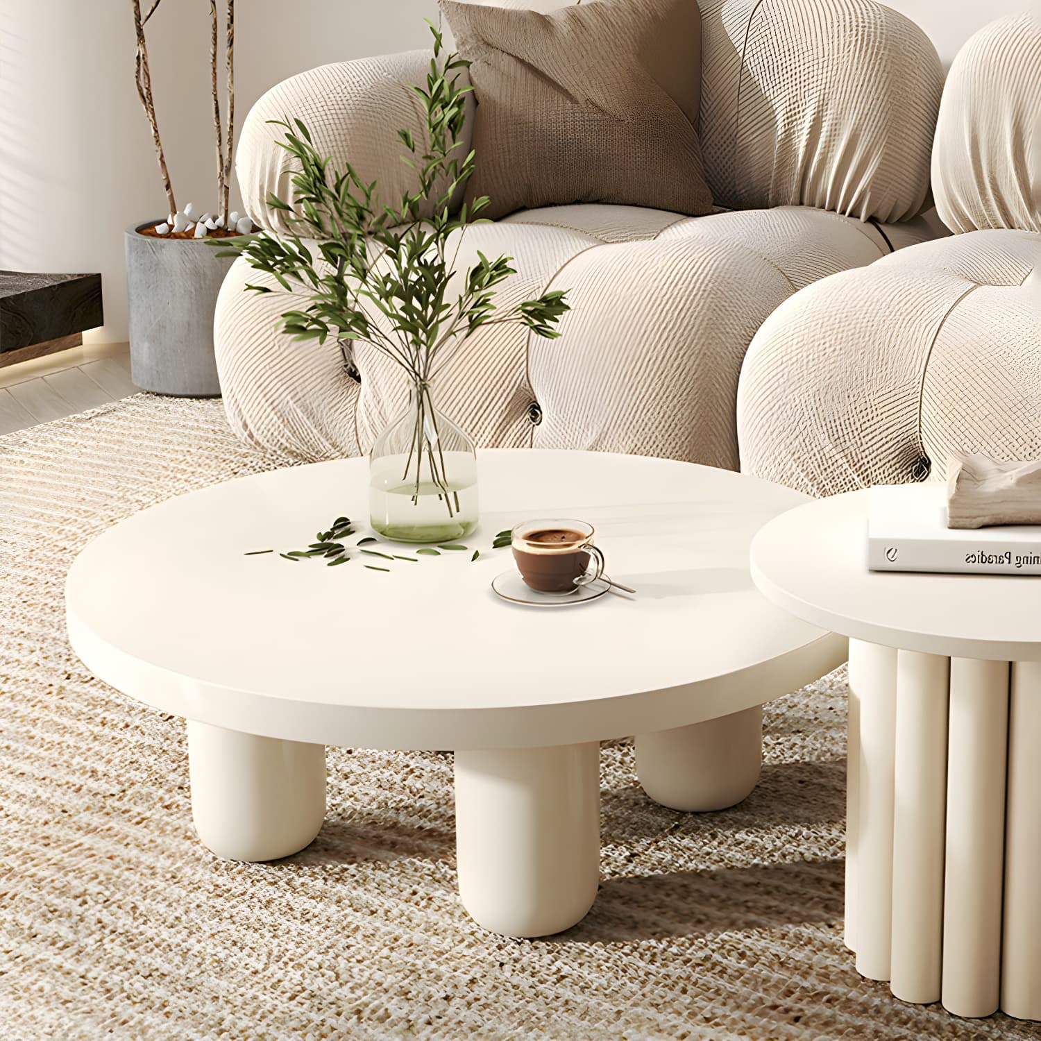 Coffee Cocktail Table 4 Legs Round Wooden Scandinavian Brown - image 10