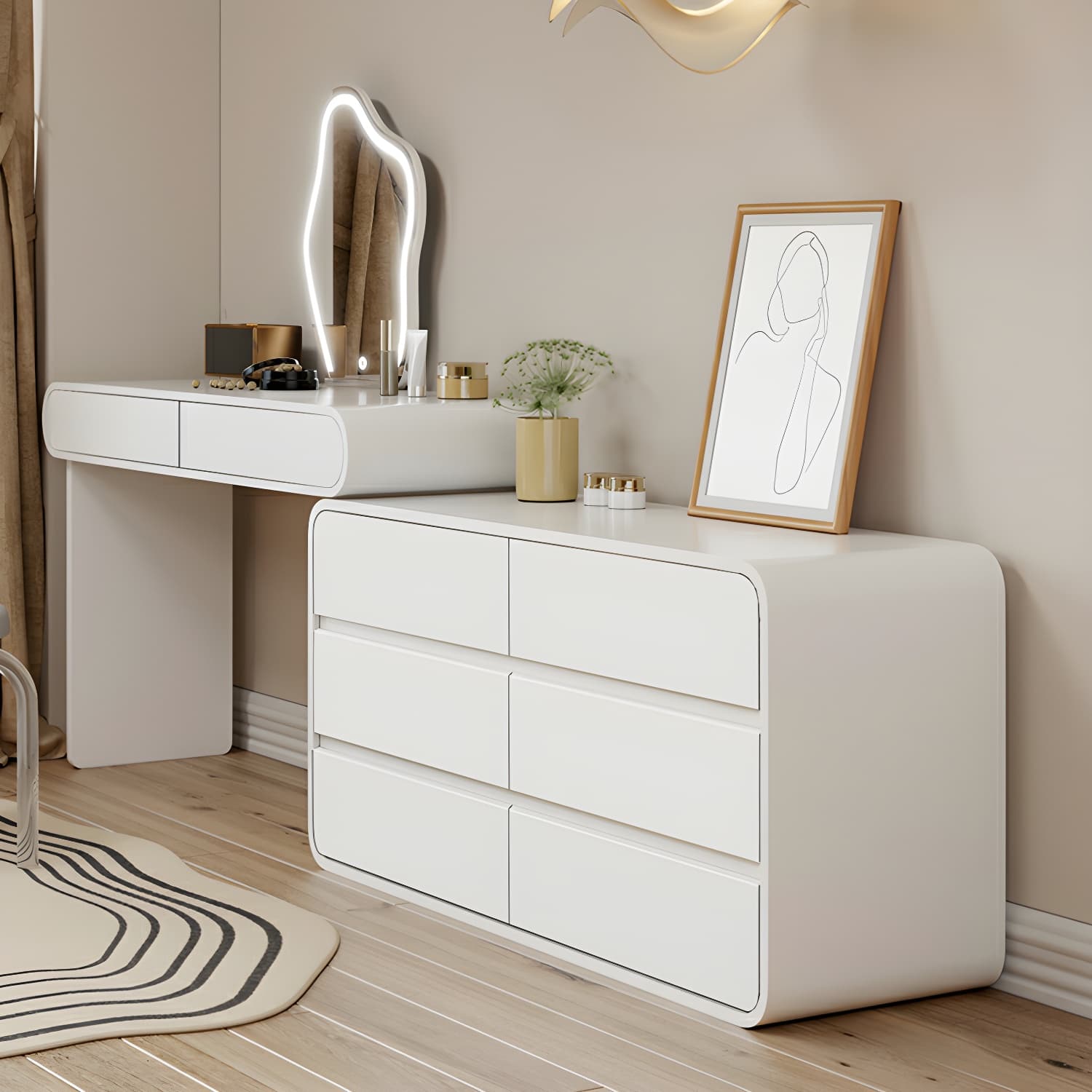 Modern White Wooden Makeup Vanity With Soft Close Drawers & Easy Assembly, Standard Width - image 8