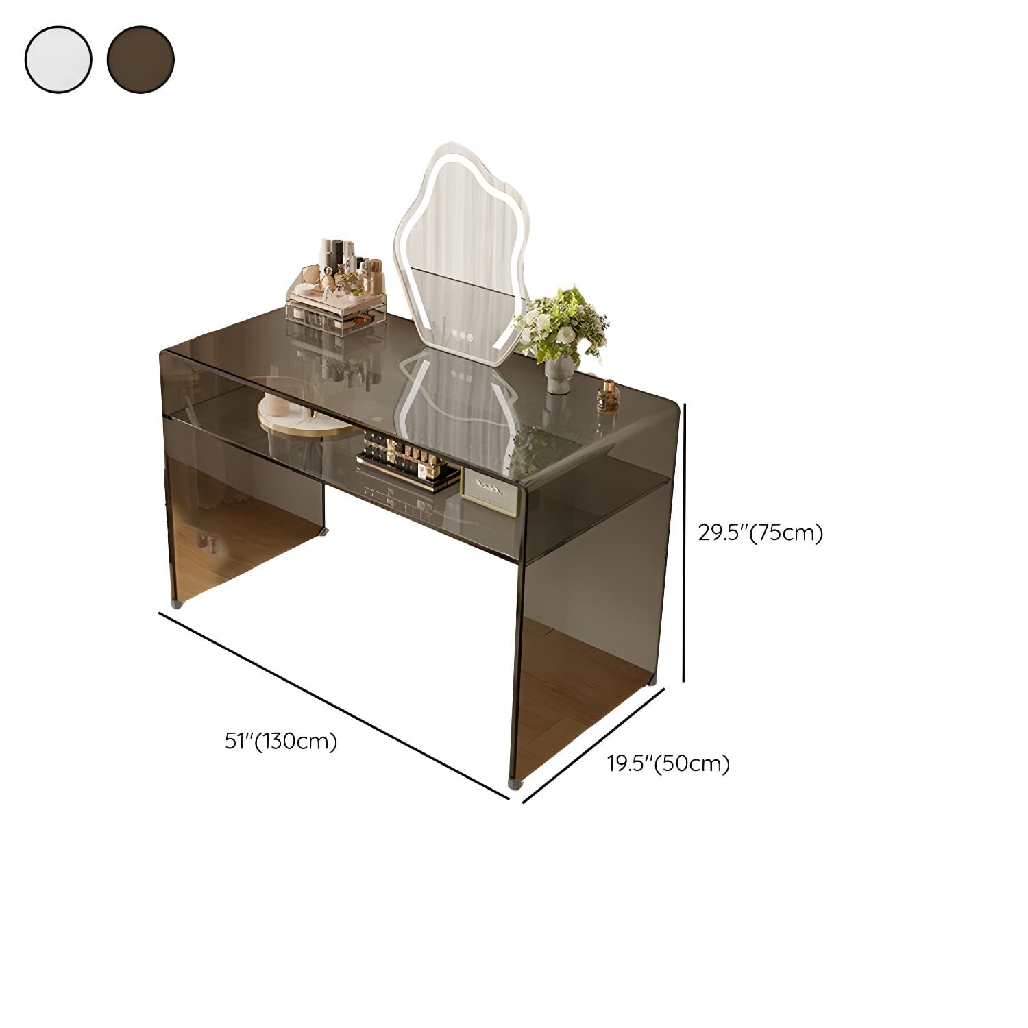 Transparent Glass Rectangular Dressing Table Double Base with Partition - image 26