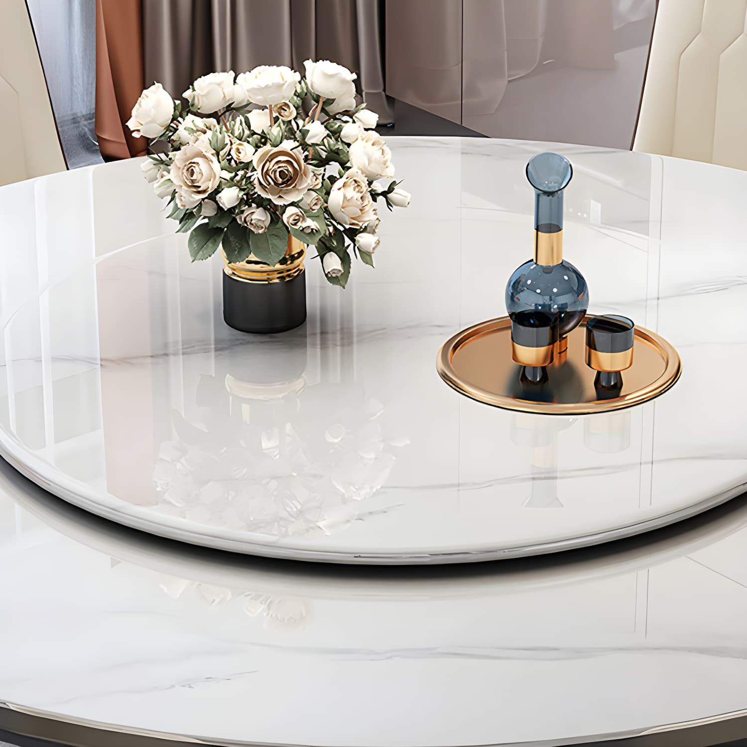 Modern Stone Round Folding Table Solid Wood Pedestal Casual Dining Table - image 6