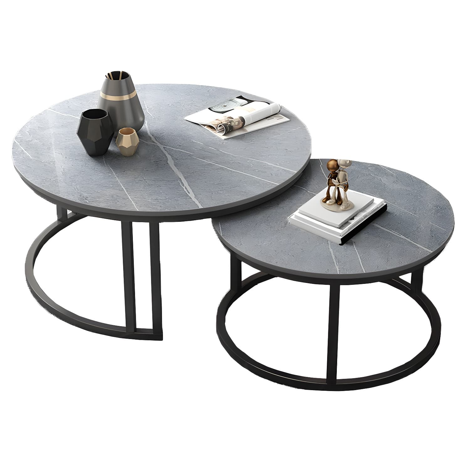 Contemporary Nesting Coffee Table Set Stone Frame Coffee Table Set - image 8