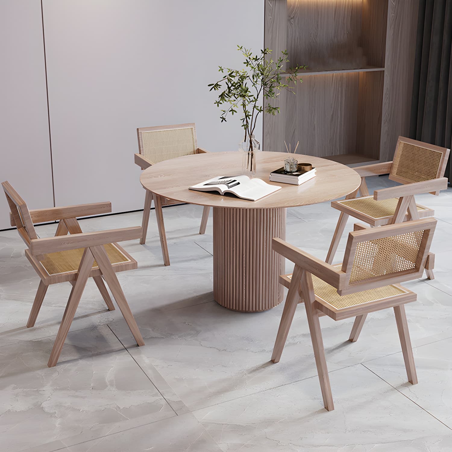 Round Solid Wood Dining Room Table Modern Dining Table with Pedestal Base - image 5