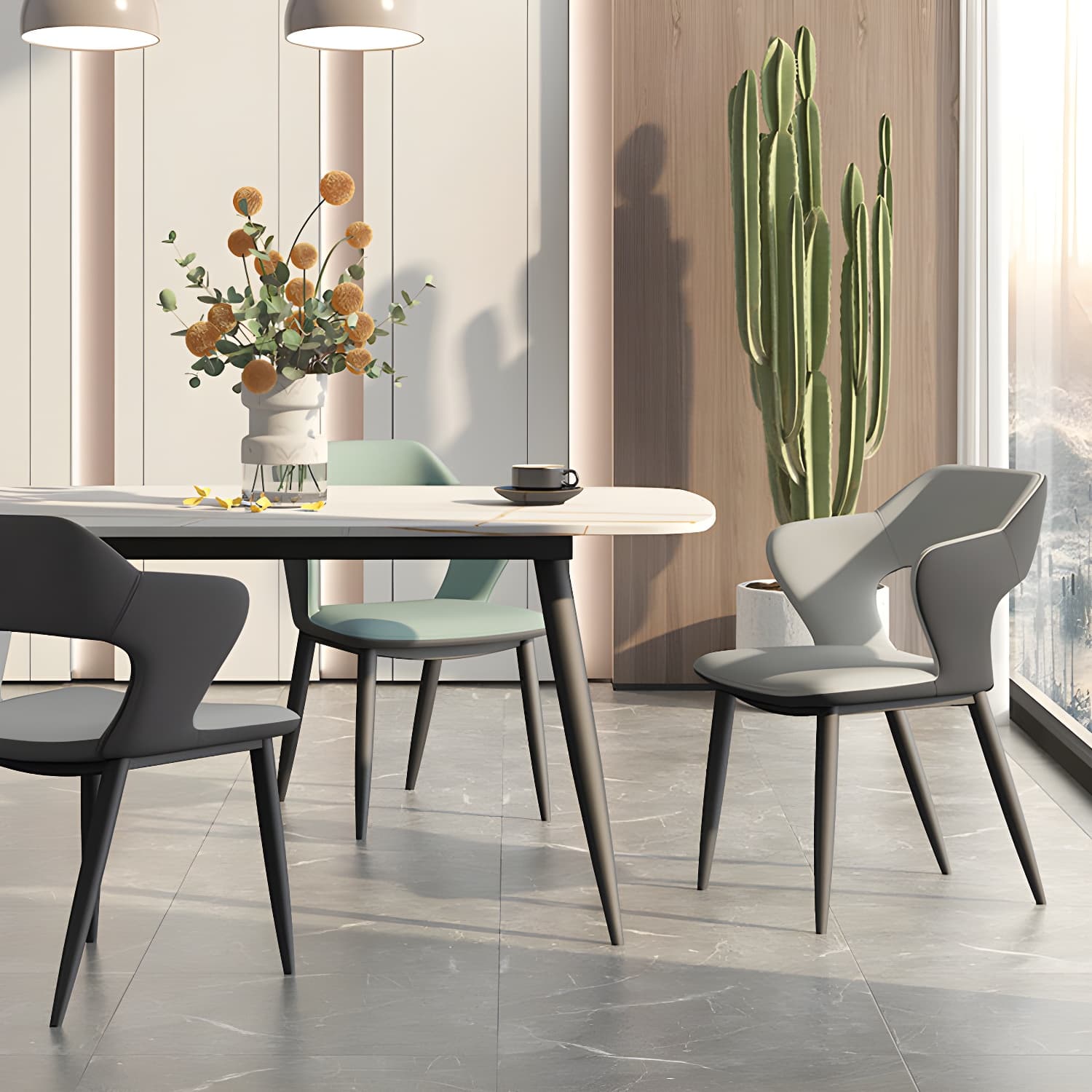 Metal Modern Indoor Side Chair with Arms Matte Finish Open Back Dining Chair - image 13