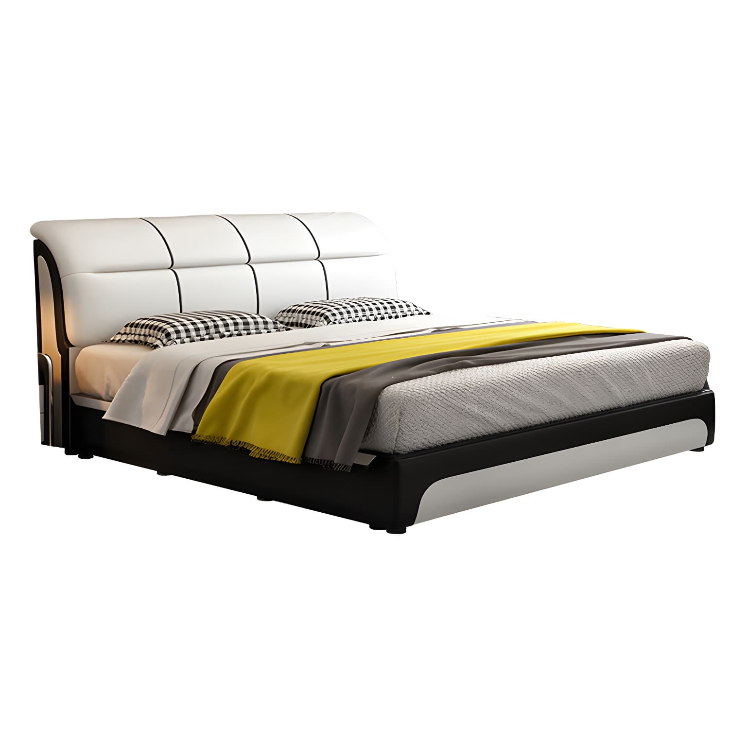Glam Light Beige Bed Upholstered Wood Bed Frame with Headboard - image 5