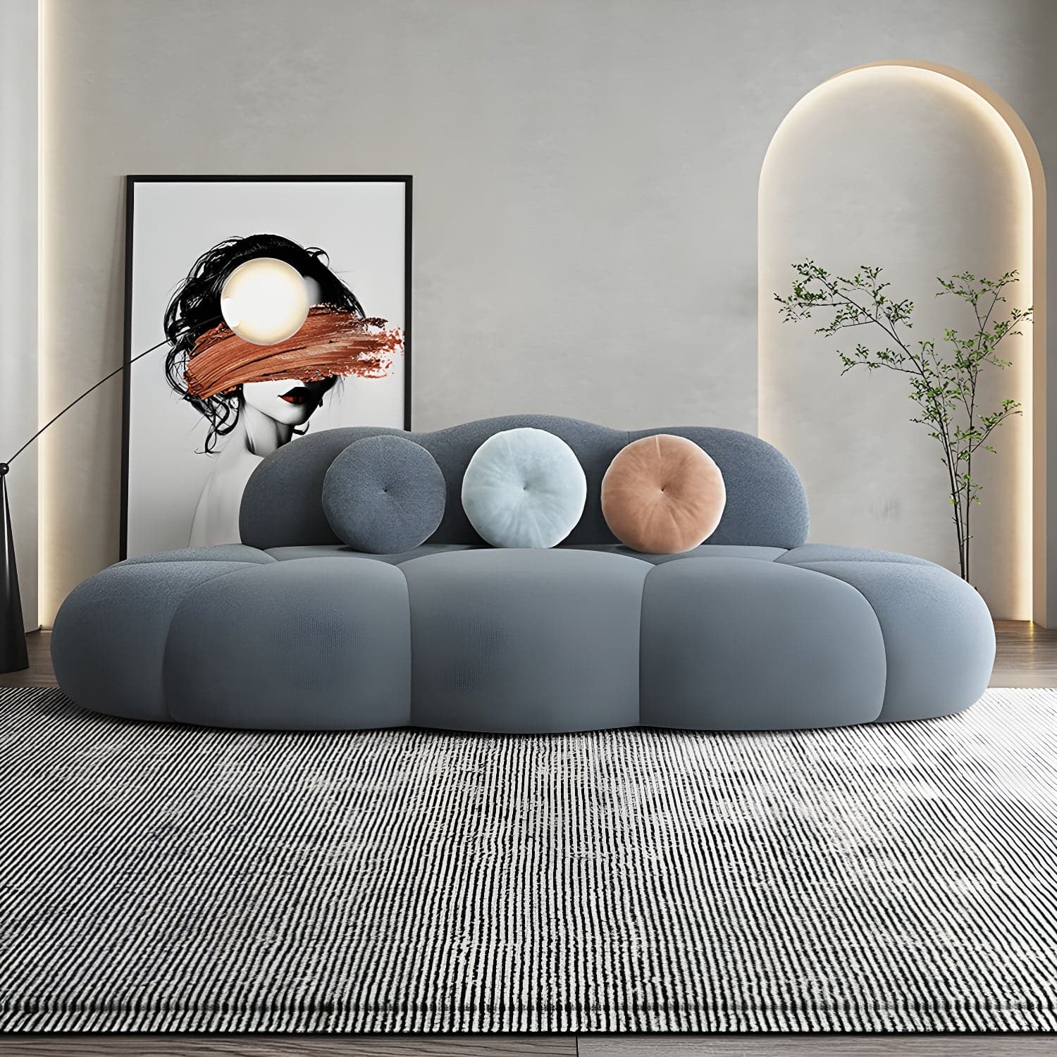 Contemporary Armless Wool Sofa with Tight Back and 3 Pillows - image 3