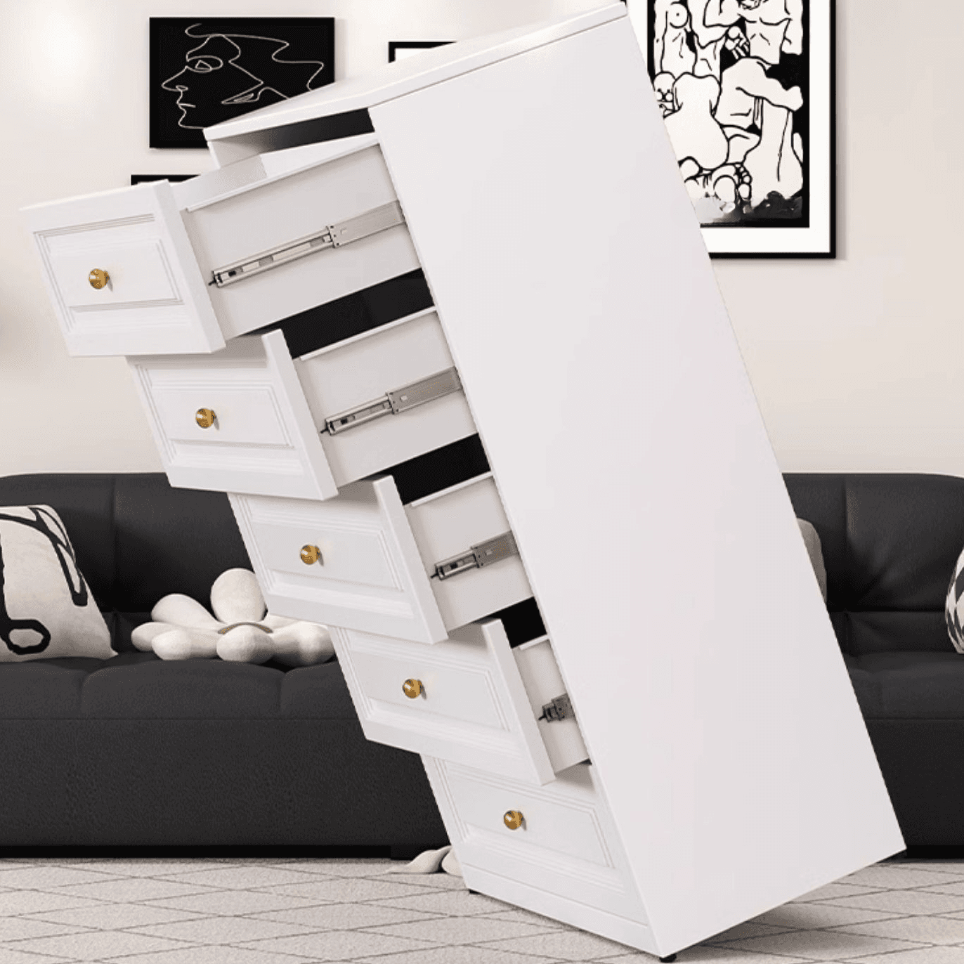Chalk Casual Metal Bachelor Chest/Semainier with 5 Drawers/3 Drawers/4 Drawers in Vertical/Horizontal Orientation - image 5