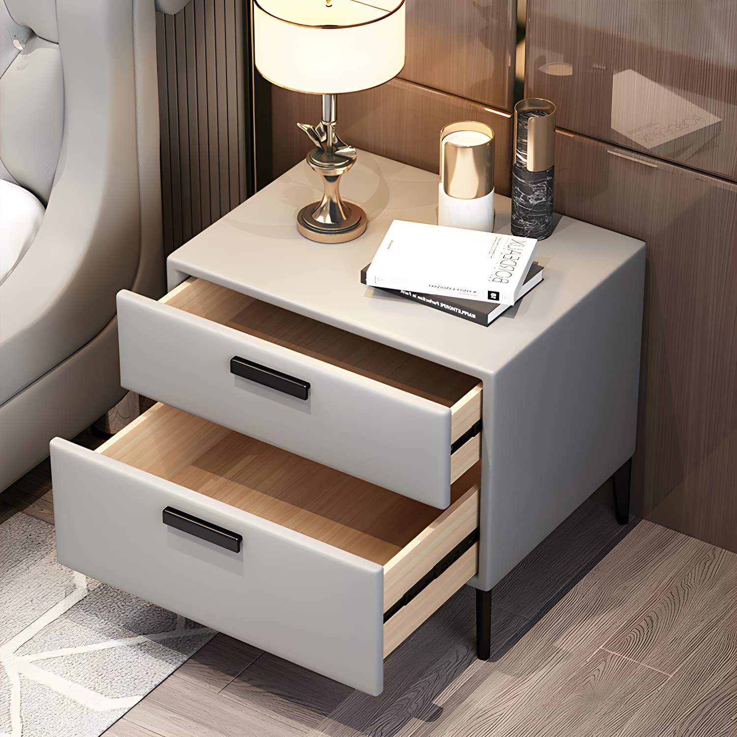 Modern Night Table Solid Wood Accent Table Nightstand with 2 Drawers - image 15