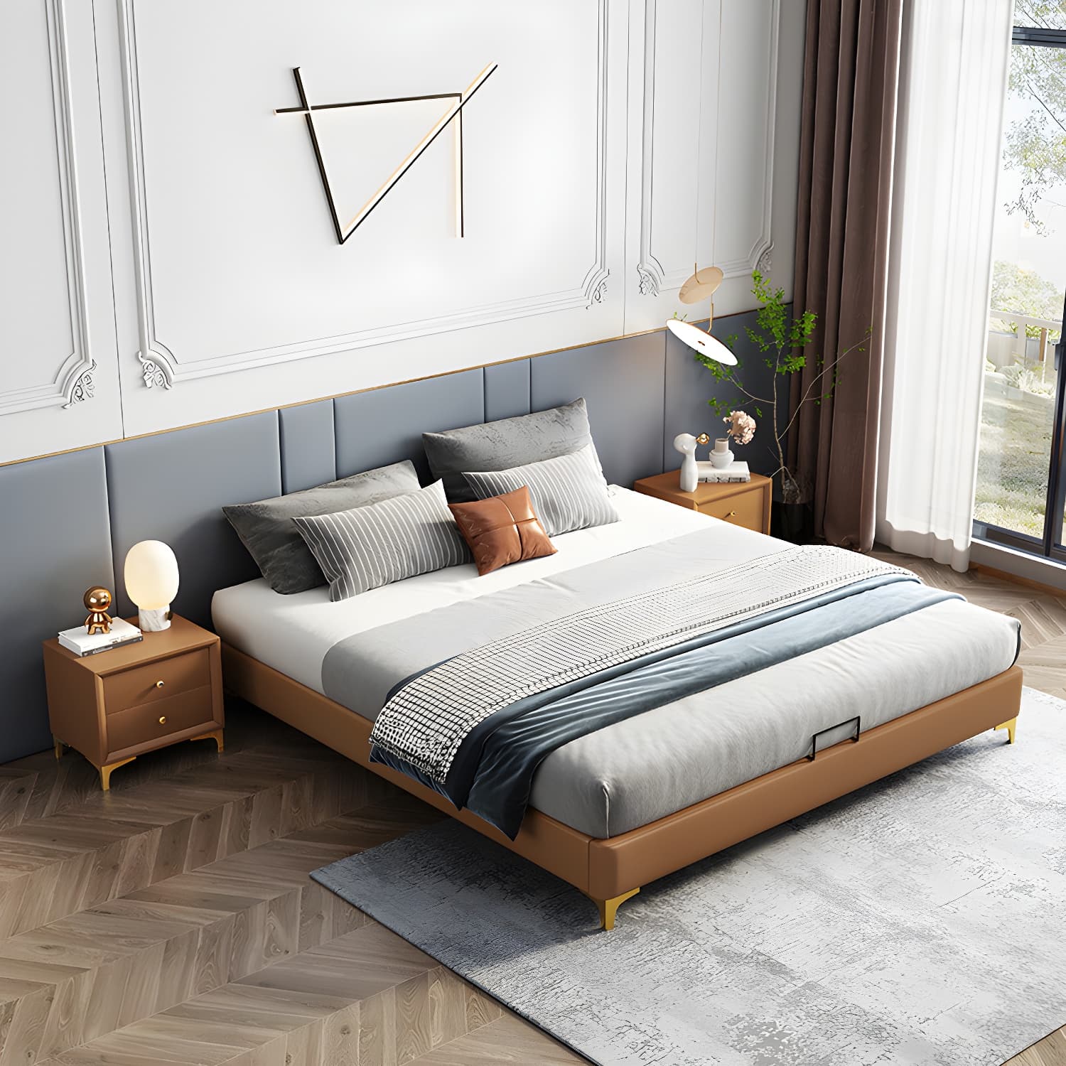 84.65 inch Wide Mid-century Bed Frame Solid Wood Platform Bed Frame - image 10