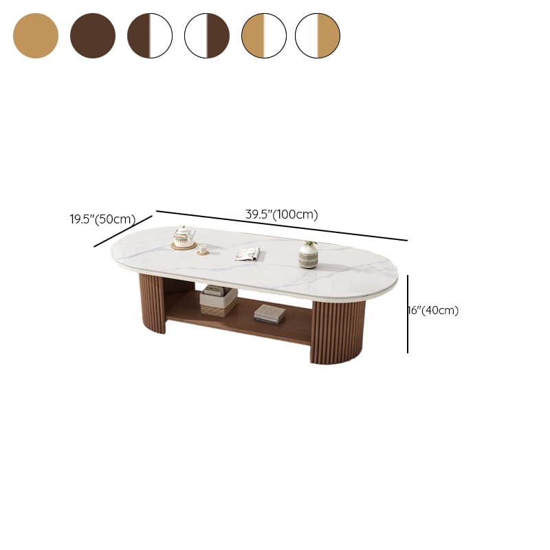 Oval Natural Wood Coffee Table with Twin Support Base, Repository, and 1 Shelf - image 14