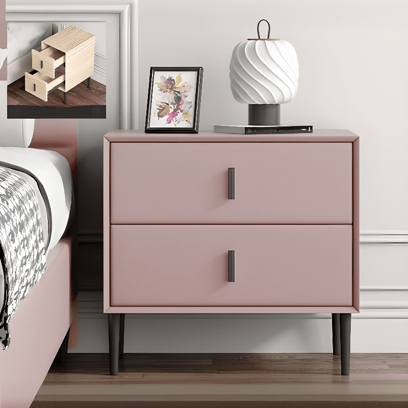 Art Deco Pleather Countertop 2 Drawer Nightstand with Leg - image 8
