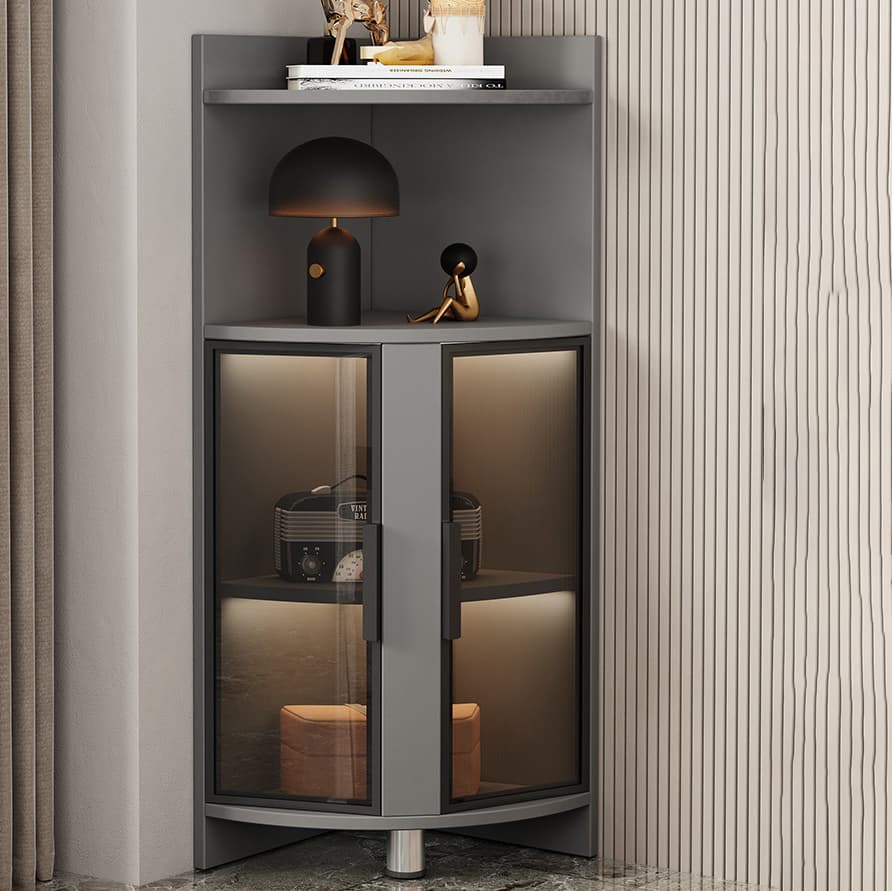 Modern Corner Accent Cabinet with Glass Doors and 2 Interior Shelves - image 8