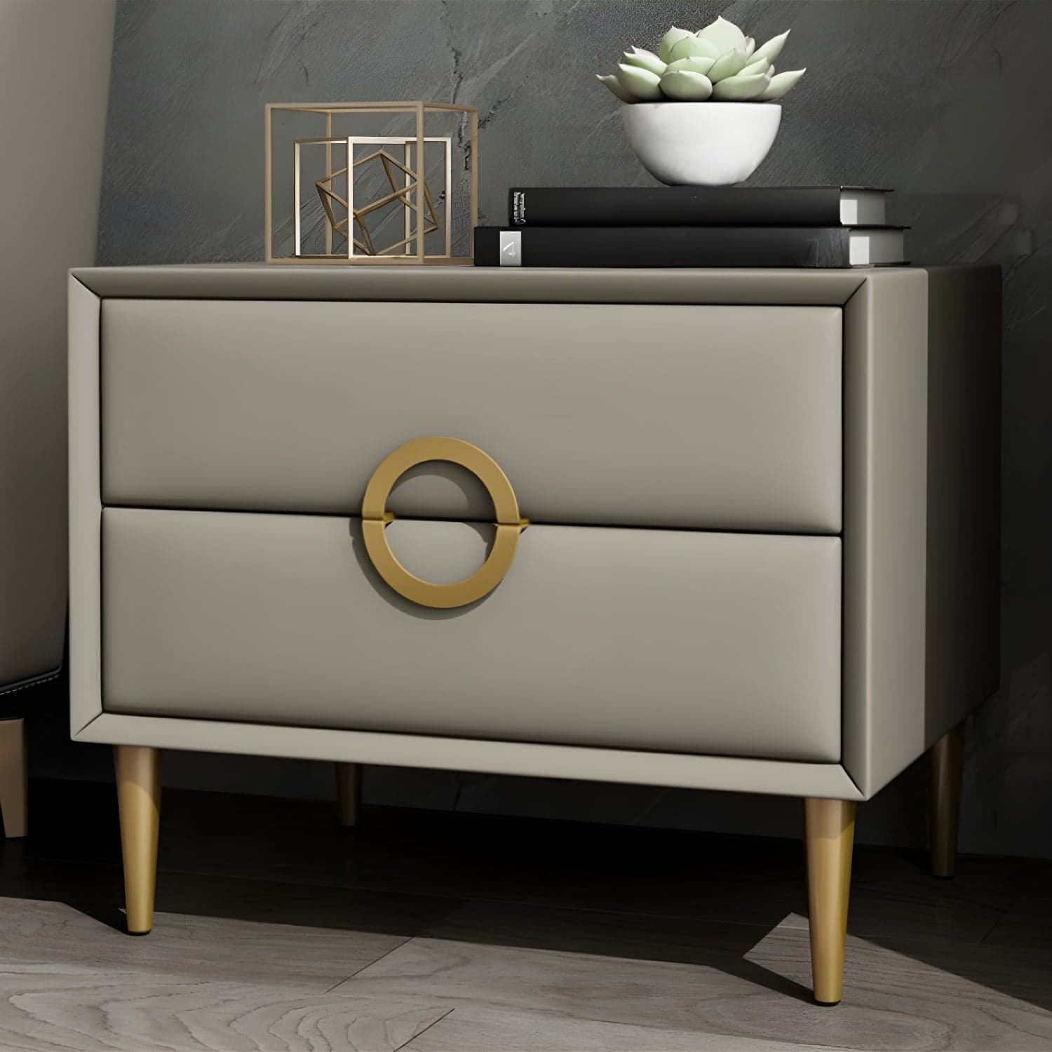 Glam Style Solid Wood Two Drawers Nightstand with Legs for Bedroom - image 15