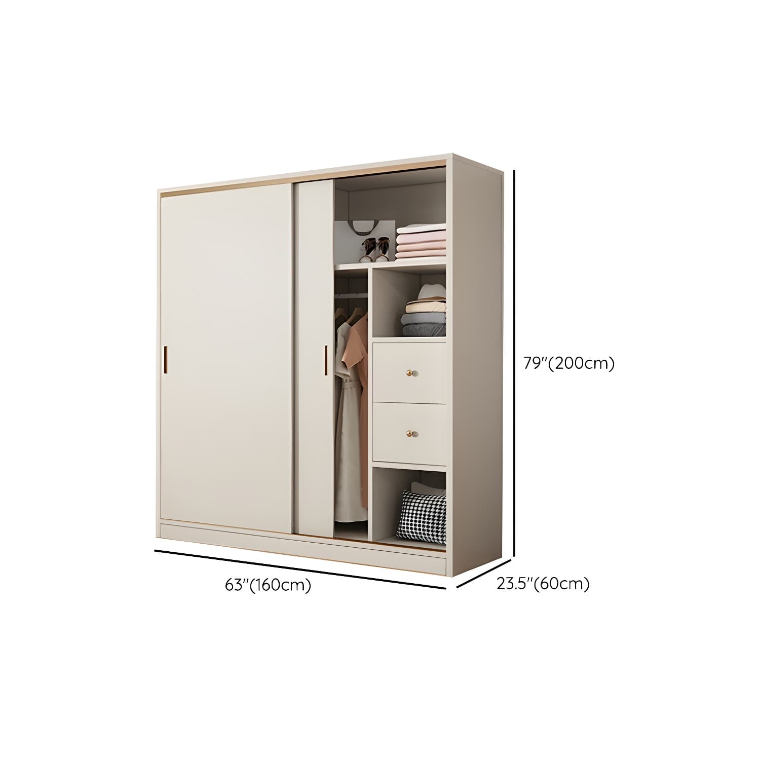 Modern White Wood Wardrobe Armoire with Sliding Doors and Soft Close Drawers - image 12