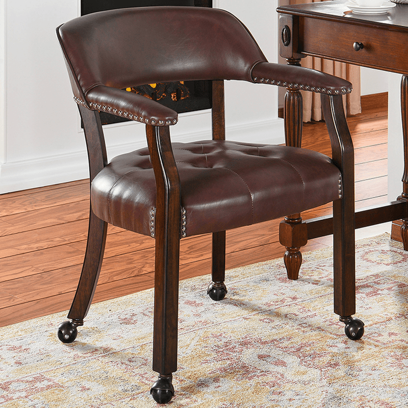 Sturdy Dining Room Arm Chair with Rollers, Decorative Nailhead, and Outlined Frame - image 9