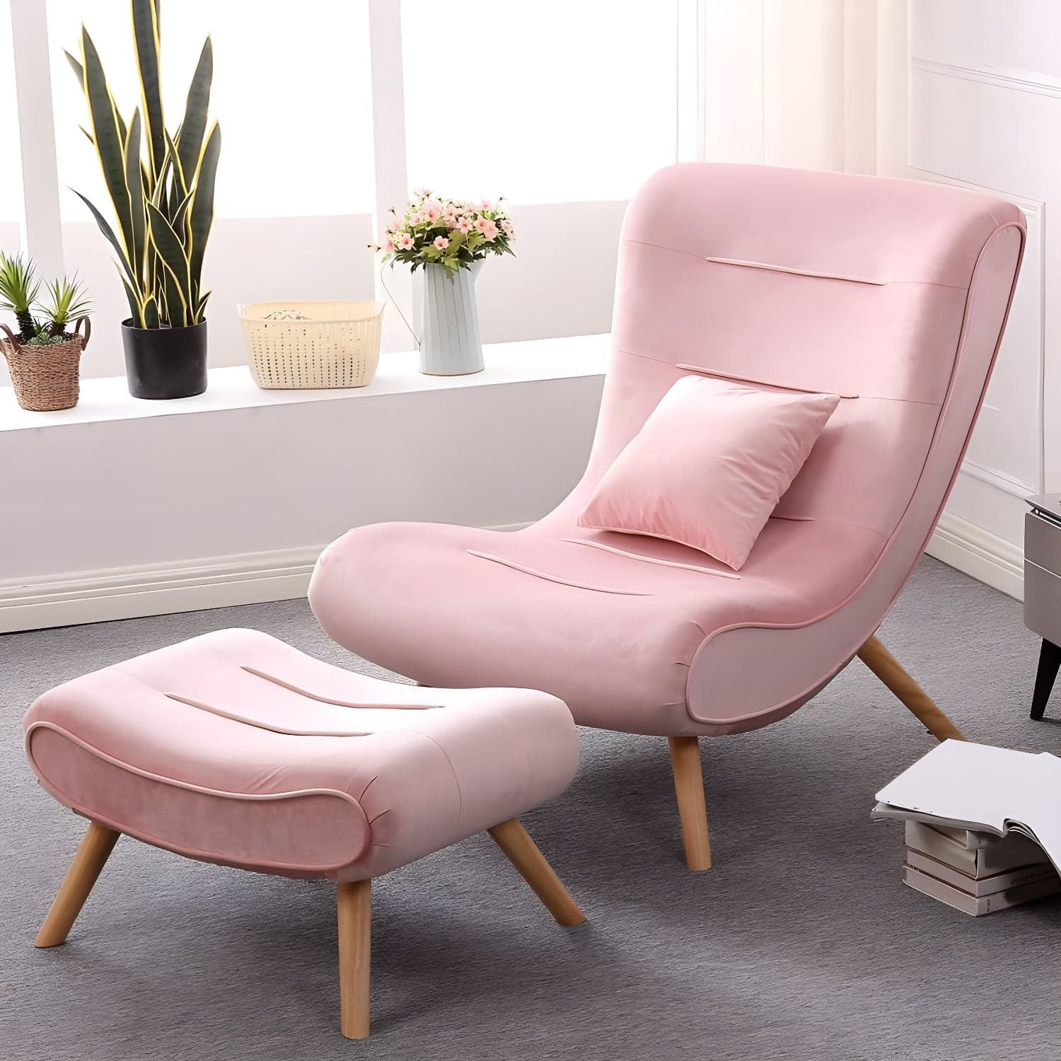 Modern Cushions Rocker Chair Solid Wood Frame Spindle Rocker Chair with Ottoman - image 10