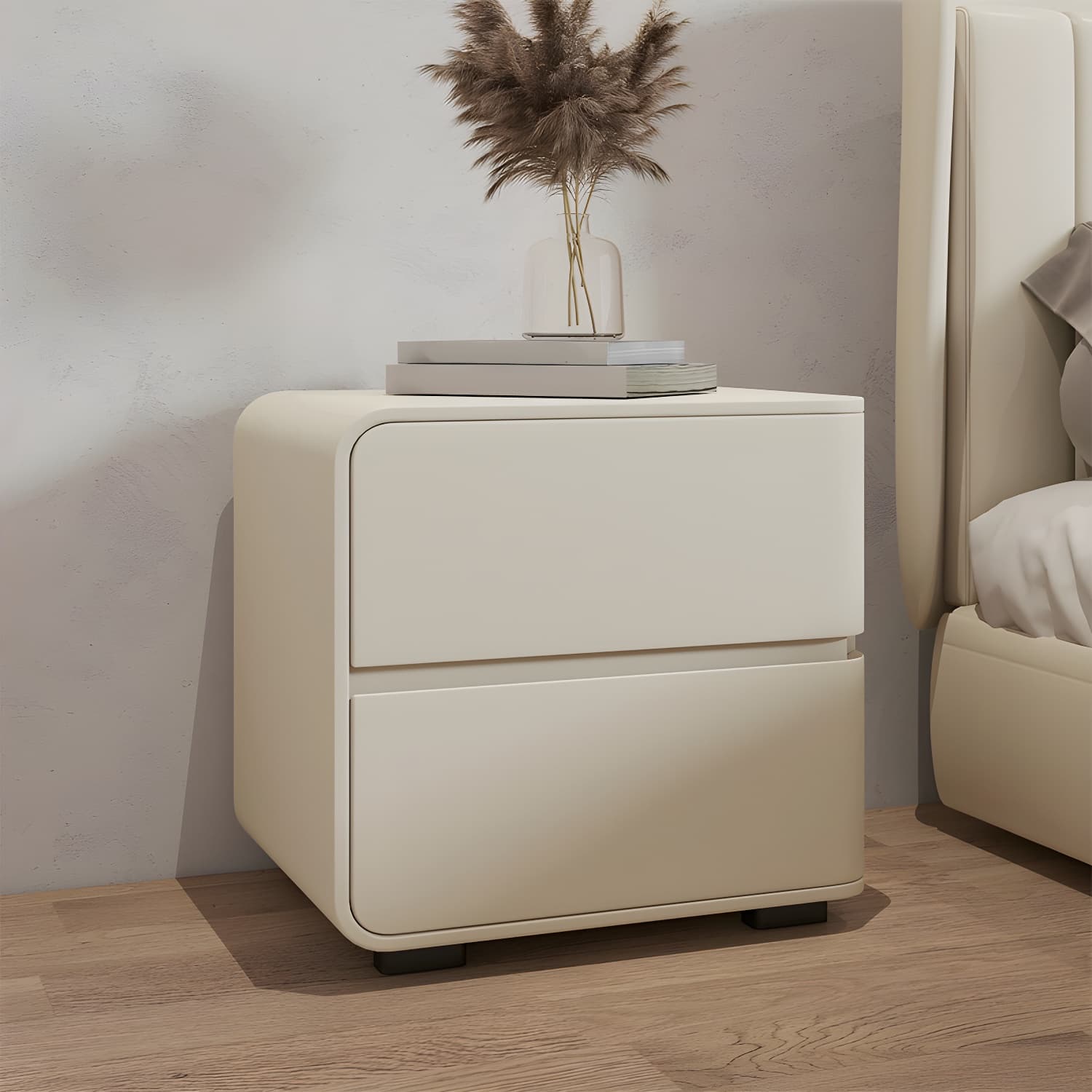 Modern Wood Nightstand with 2 Drawers - Small and Low Profile - Faux Leather Countertop - image 13