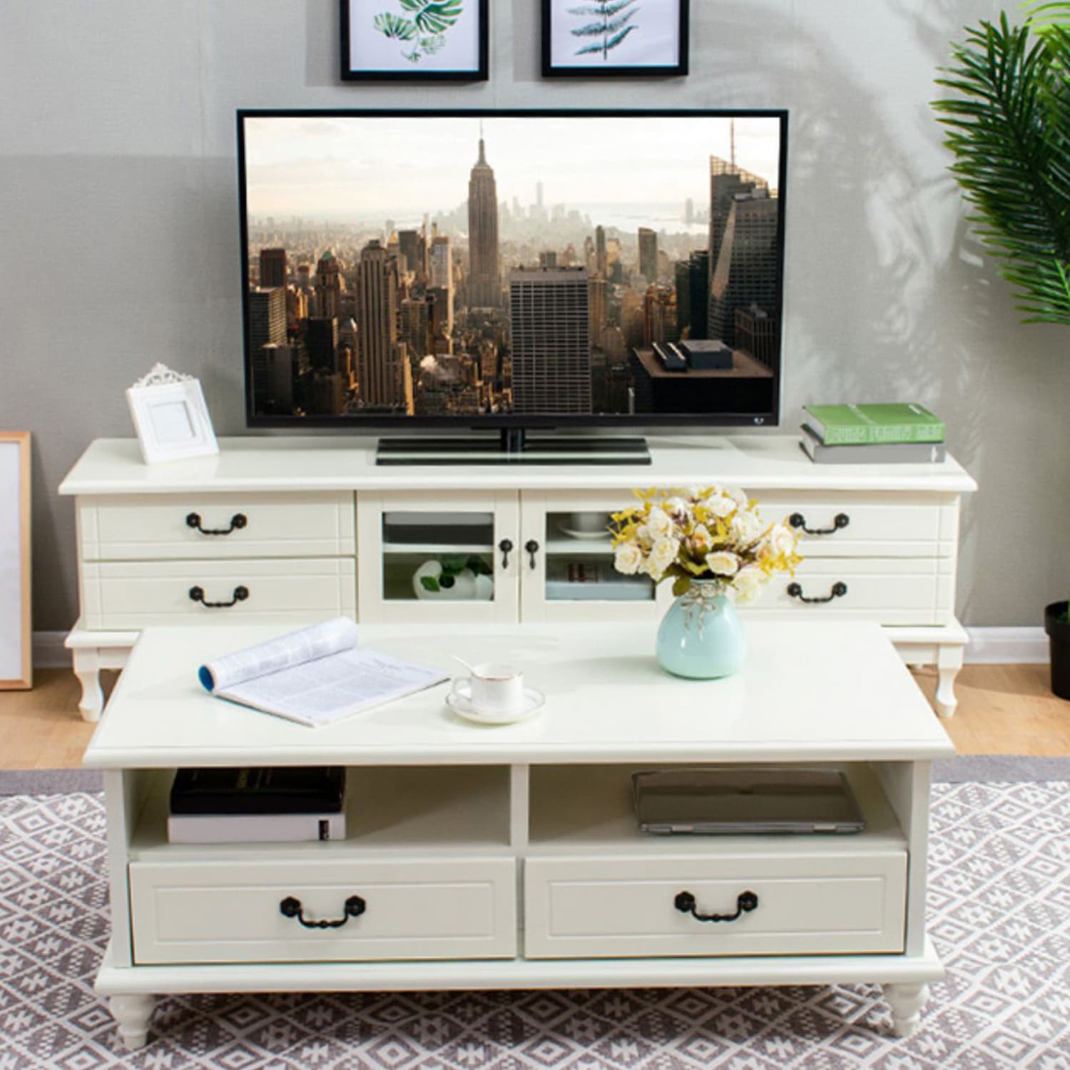 Traditional Solid Wood TV Stand 4-Drawer 19.7" H TV Console with Cabinet - image 14