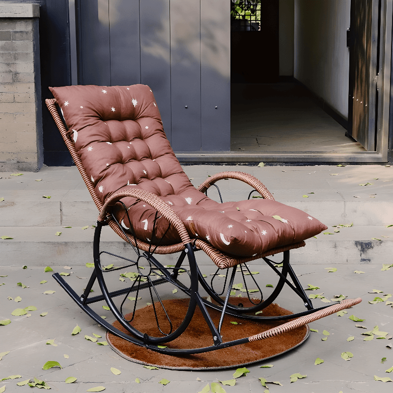 Old School Pecan/Light Green/Sand Cane Rocking Chair with Rear and Wagon Wheel Shaped Arms - image 7