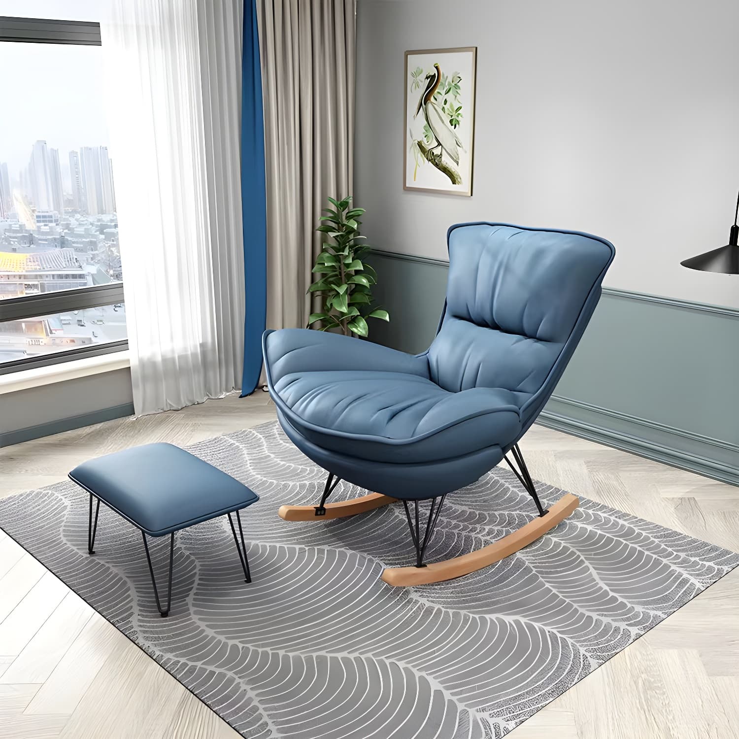Modern Glider Chair Pure Color Cushions Rocking Chair with Dark Legs