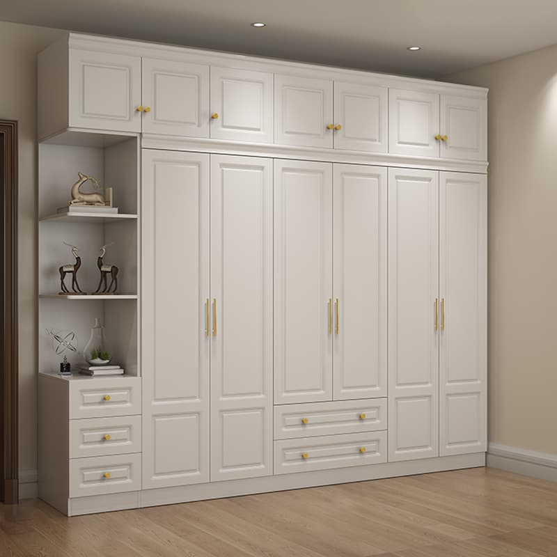 Art Deco Chalk Manufactured Wood Free Standing Interior Shelves Wardrobe with Soft Close Drawer and Hanging Rod - image 6