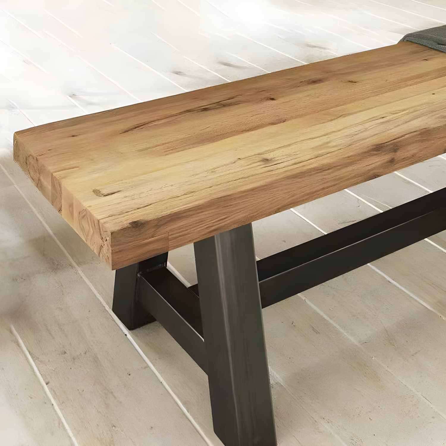 Metal Industrial Rectangle Dining Table Solid Wood Top Table with Trestle Base - image 4