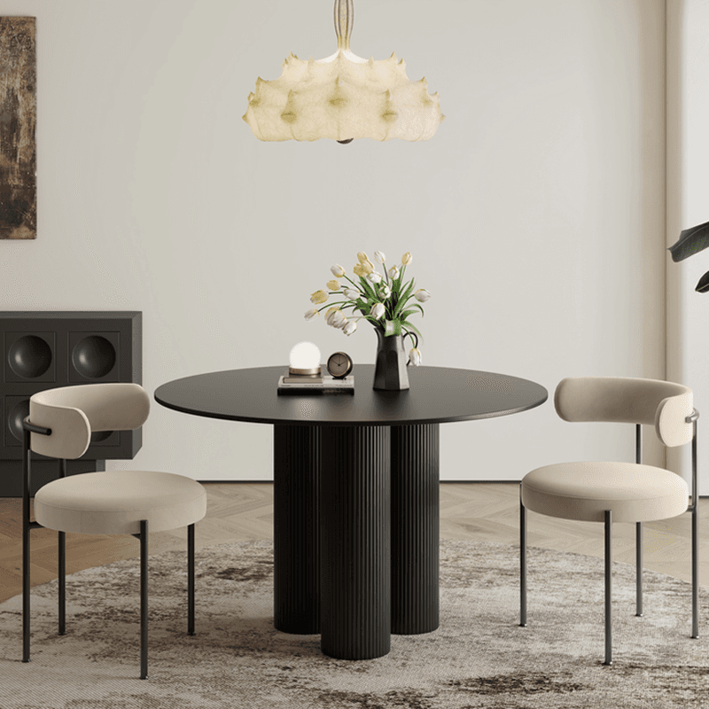 Ribbed Leg Circular-shaped Sintered Stone Dining Table with a Fixed Table Top for 2/for 4 in a Modern Simple Style - image 9