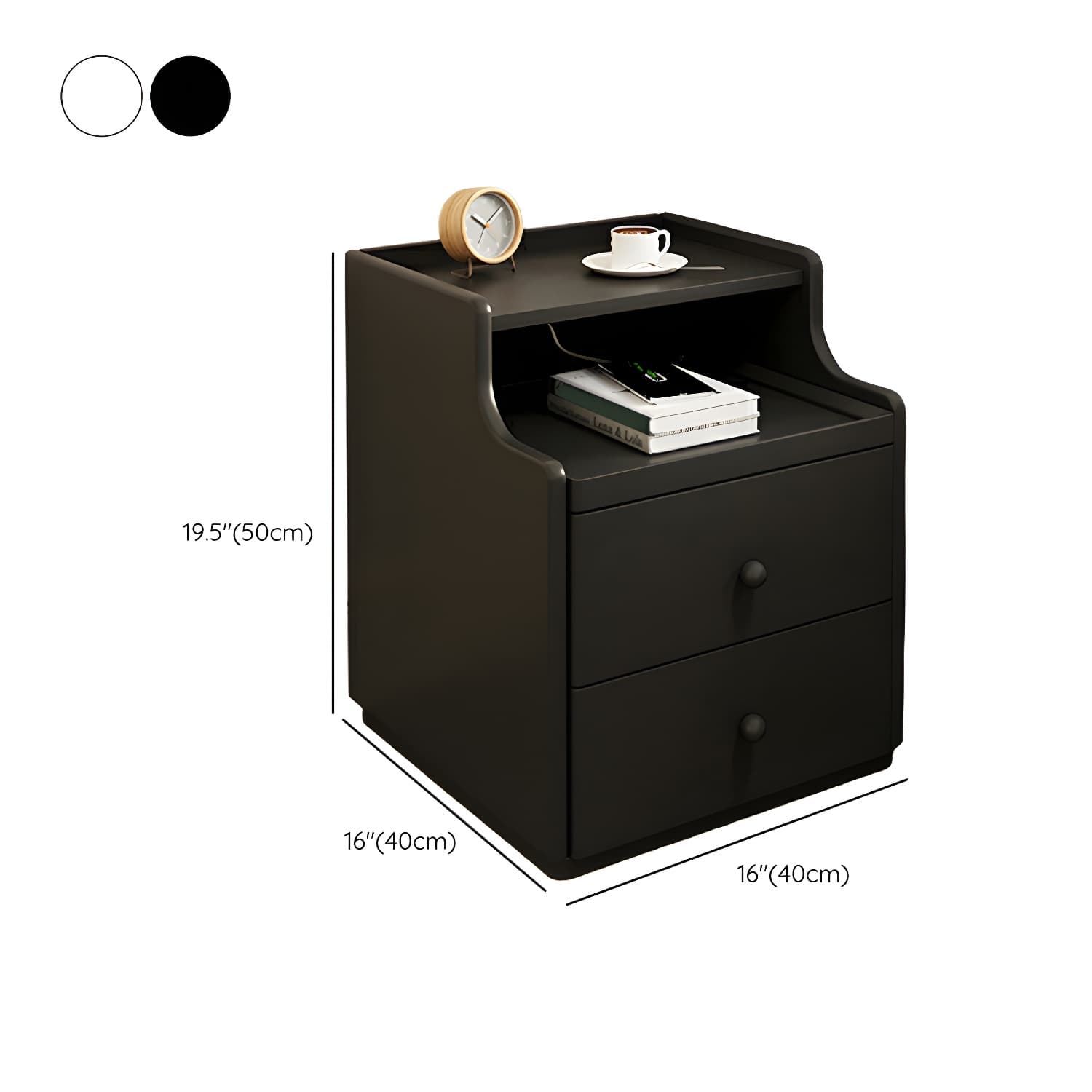 Modern Wood Open Storage Nightstand in Narrow Design with Drawers - image 10