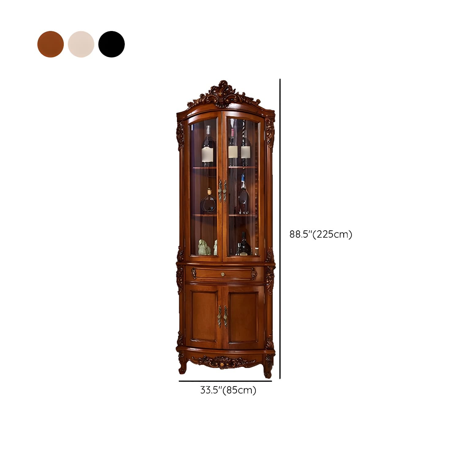 Victorian Solid Wood Triangle Accent Cabinet Glass Paned Cabriole Legs - image 10