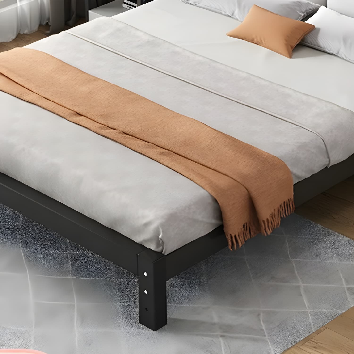 Modern Metal Panel Bed in White/Midnight Black with Easy Assembly - image 10