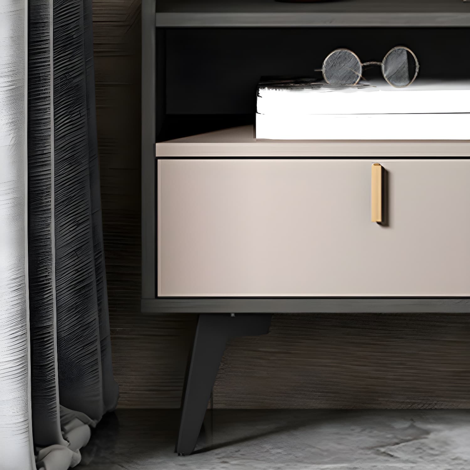 Stone Top Nightstand Modern Open Stoarge Drawer Legs Included Bed Nightstand - image 7